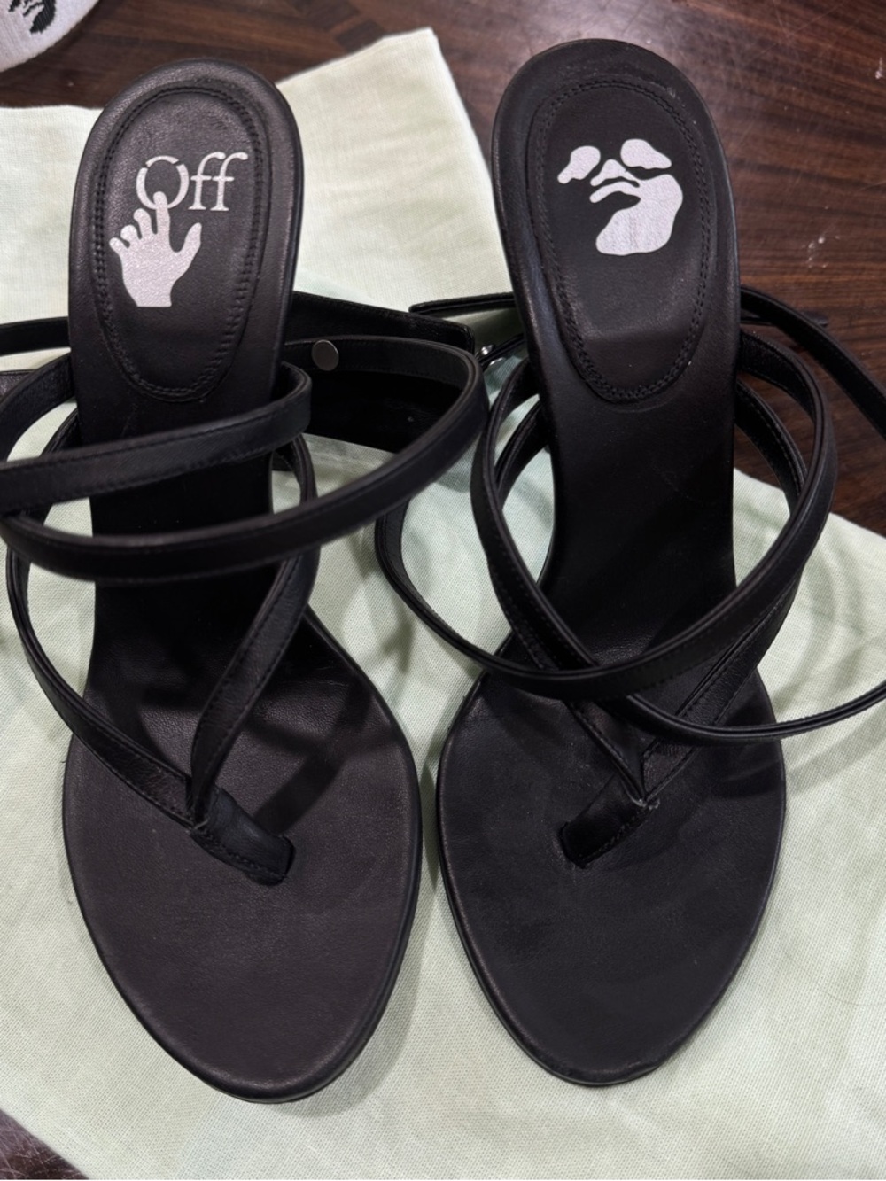 Off-White Black Strappy Wrap-Heel Sandals